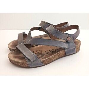 Josef Seibel Tonga 25 Gray Leather Triple Strap Comfort Sandal EU 40 US 9